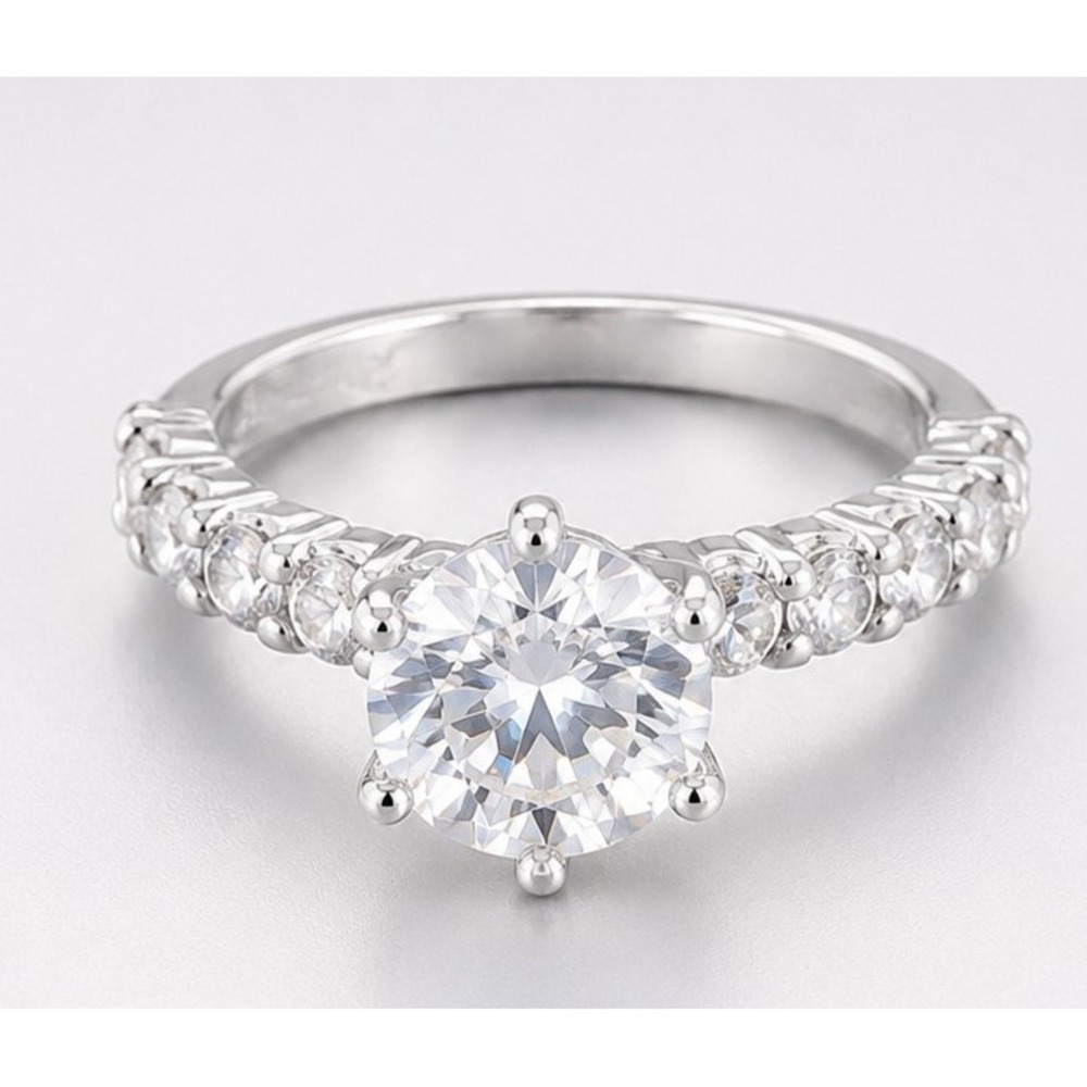White/Colorless Glass Rhinestone Engagement Silver Tone Ring size 6.25 R-TN55